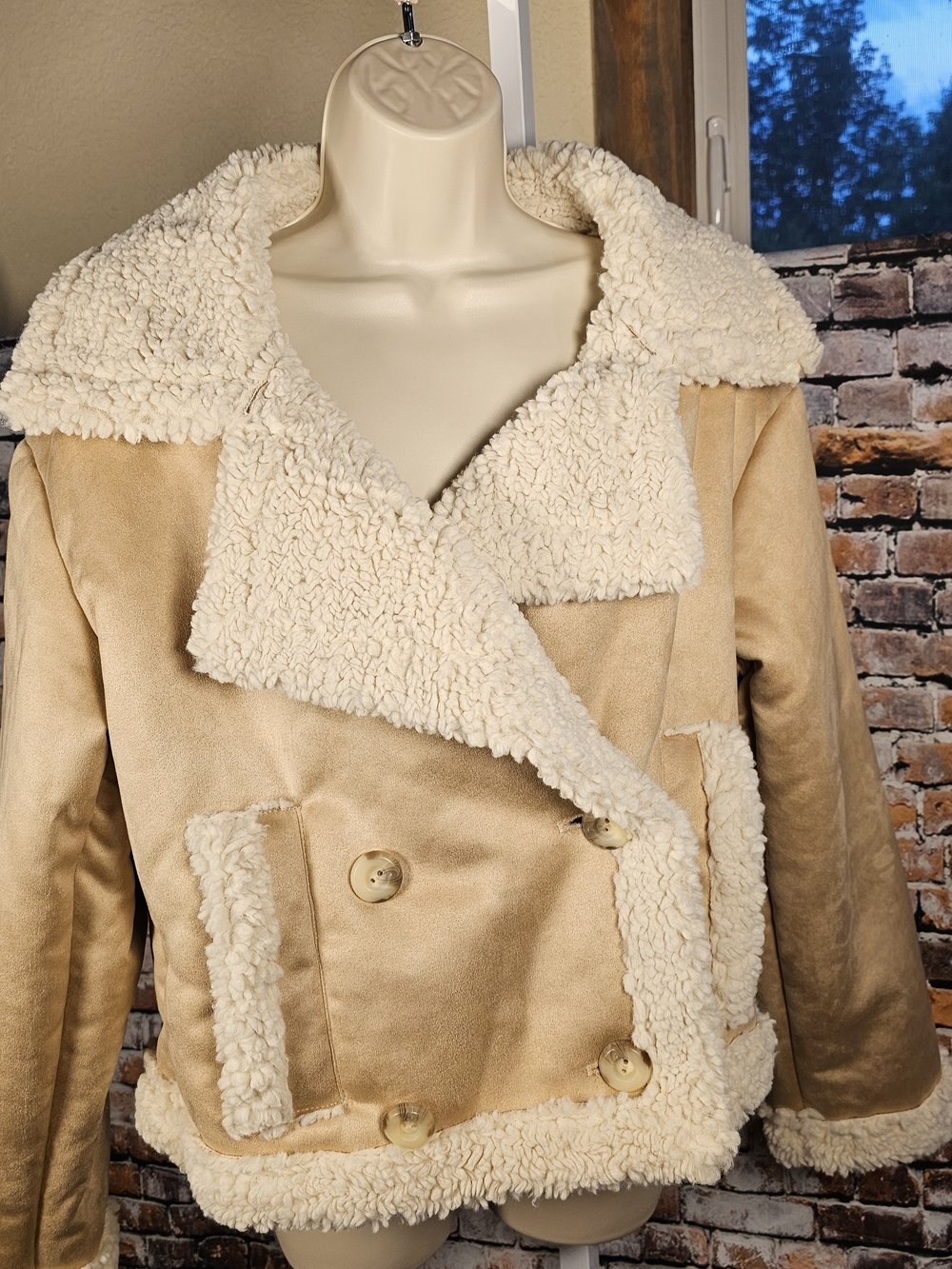Frye Faux Shearling Jacket NWT Cream Tan Teddy Coat Moto Sherpa Womens Large